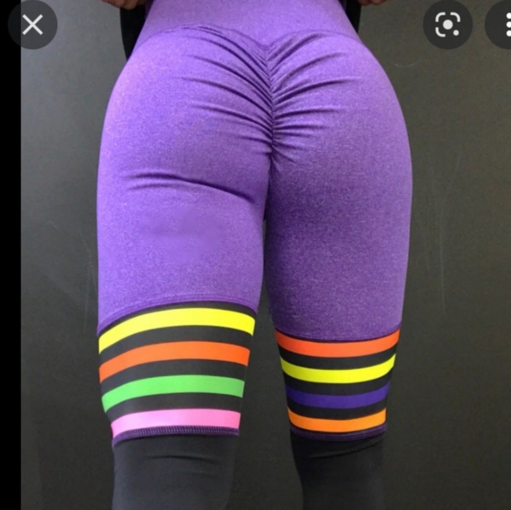 Purple and White Striped Leggings M